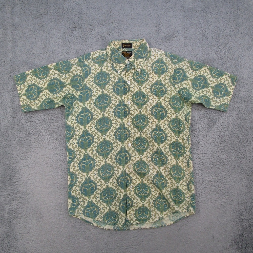 Vintage Sears Perma Prest Premiere Collection Teal Paisley Button Down Shirt M